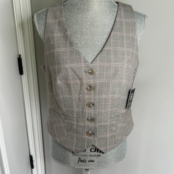 Express Editor Textured Herringbone Five Button Blazer Vest Size M NWT - Picture 1 of 2